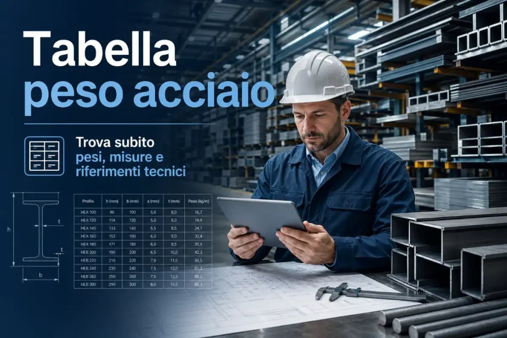Tabella peso acciaio con prontuario tecnico profilati HEA HEB e lamiere in magazzino siderurgico