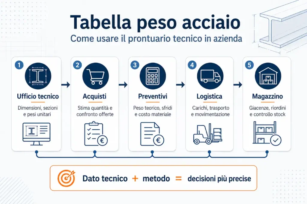 Tabella peso acciaio con prontuario tecnico per ufficio tecnico acquisti preventivi logistica e magazzino