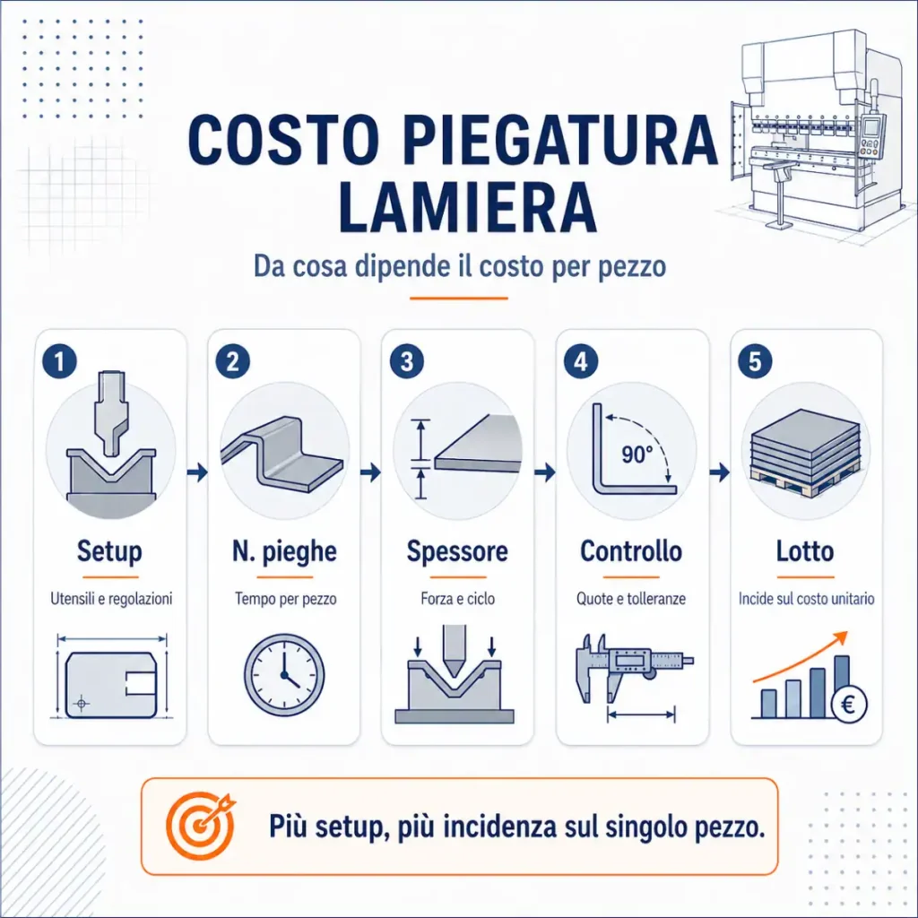 Costo piegatura lamiera con setup numero pieghe spessore controllo e lotto di produzione
