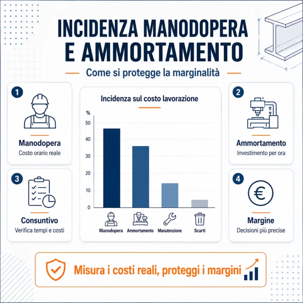 Incidenza manodopera e ammortamento macchinari nel calcolo costo lavorazione e marginalità